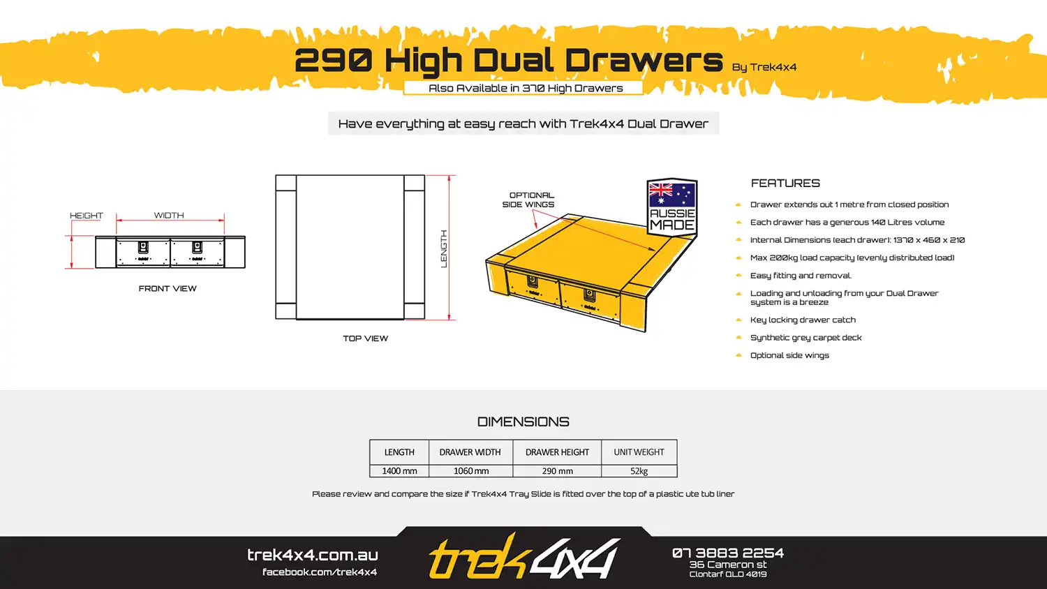 290mm High Dual Drawers by Trek 4x4