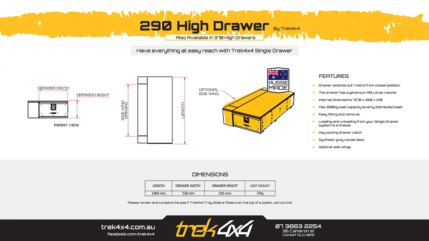 290mm High Single Drawers by Trek 4x4