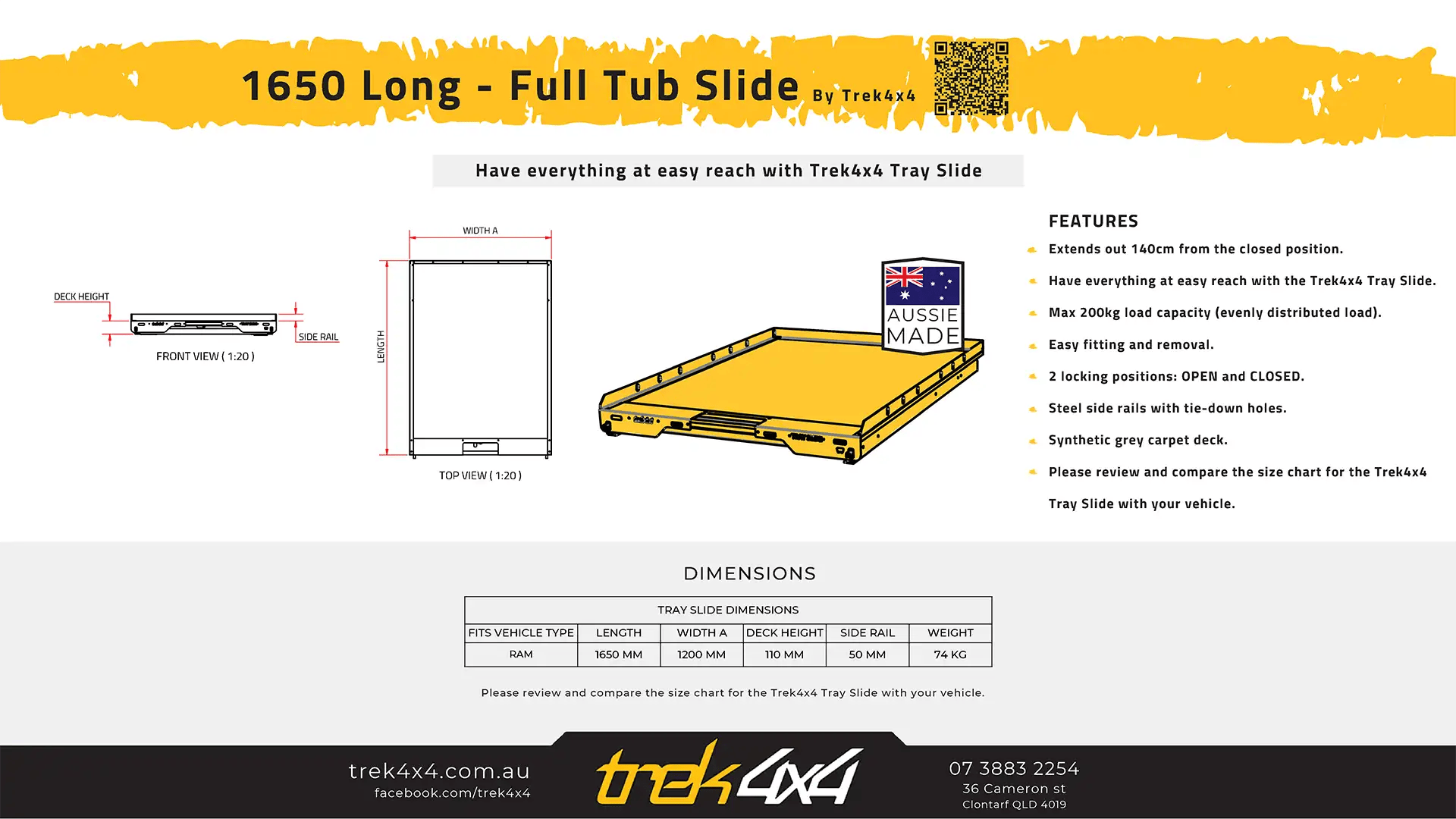Trek 4x4 1650 Long - Full Tub Slide